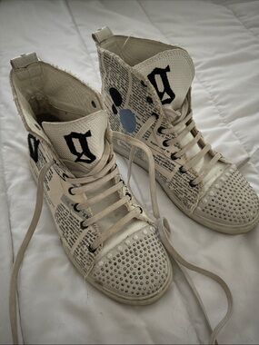 John Galliano Gazette newspaper print high top sneakers